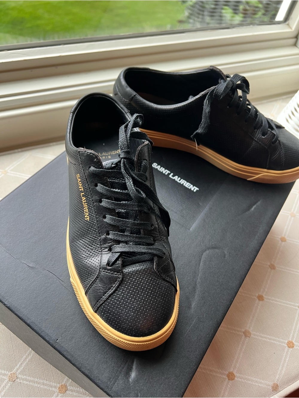 Saint Laurent Black Leather Low-Top Sneakers with Tan Gum Sole - Picture 3 of 14